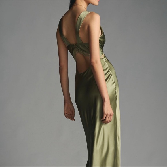 Reformation Chania Olive Green Silk Maxi XS - Picture 3 of 4